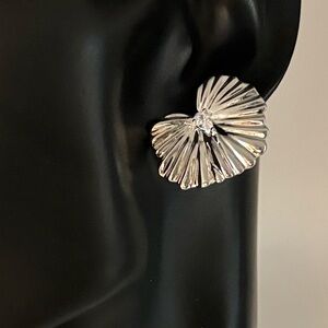 Sterling Forever Silver Plated Brass Floral or Fan Design Earrings